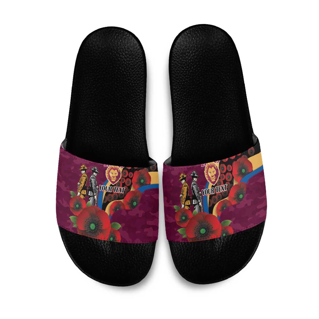 Brisbane Lions ANZAC Personalised Slide Sandals Lest We Forget Poppy Camo