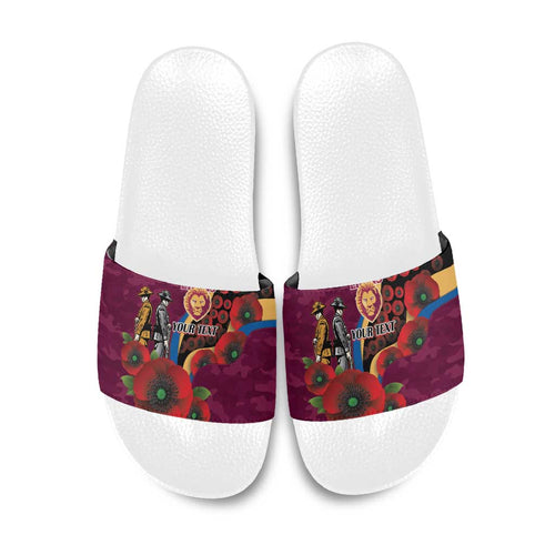Brisbane Lions ANZAC Personalised Slide Sandals Lest We Forget Poppy Camo