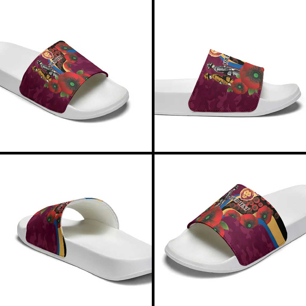 Brisbane Lions ANZAC Personalised Slide Sandals Lest We Forget Poppy Camo