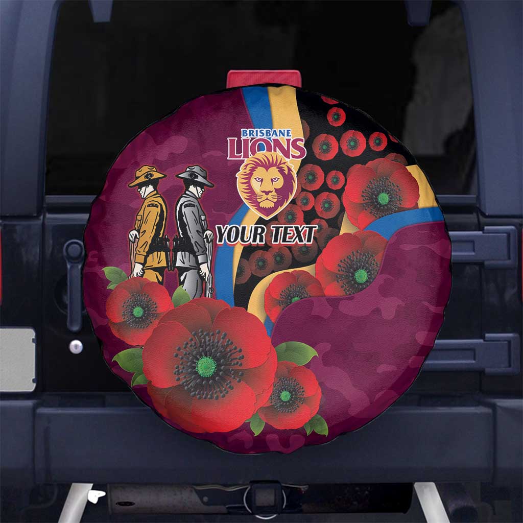 Brisbane Lions ANZAC Personalised Spare Tire Cover Lest We Forget Poppy Camo