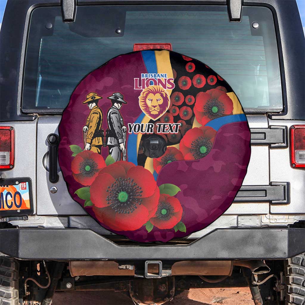 Brisbane Lions ANZAC Personalised Spare Tire Cover Lest We Forget Poppy Camo