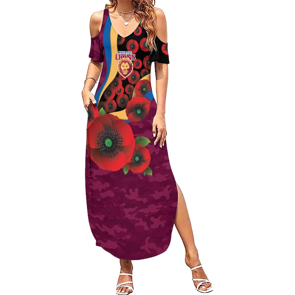 Brisbane Lions ANZAC Personalised Summer Maxi Dress Lest We Forget Poppy Camo