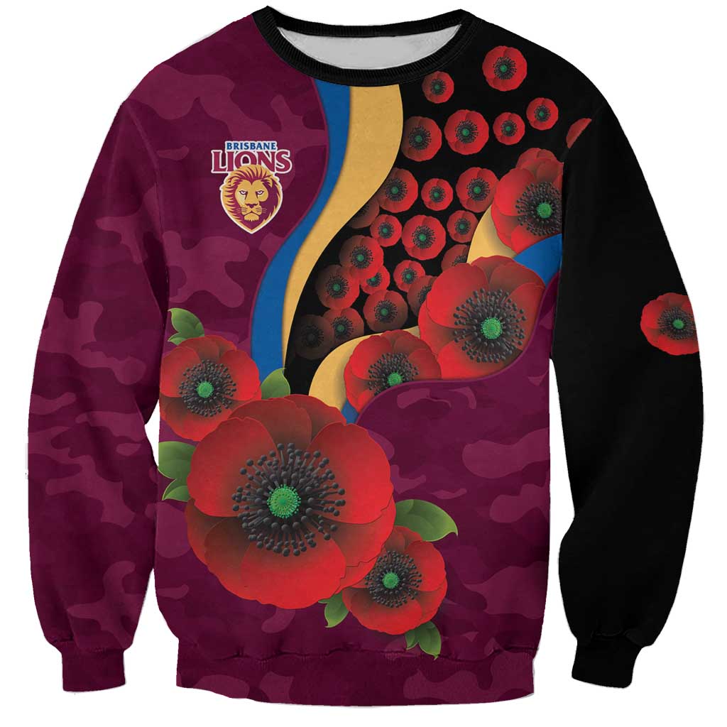 Brisbane Lions ANZAC Personalised Sweatshirt Lest We Forget Poppy Camo