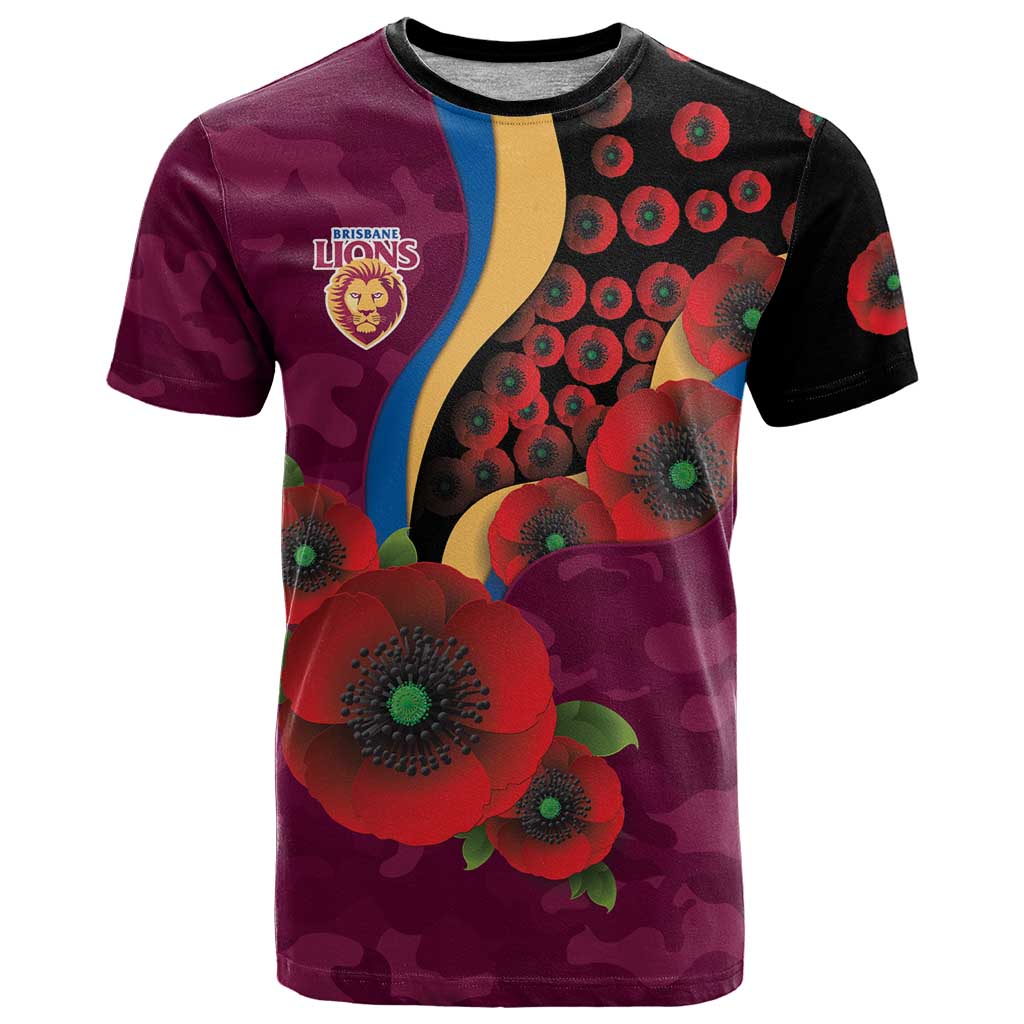 Brisbane Lions ANZAC Personalised T Shirt Lest We Forget Poppy Camo