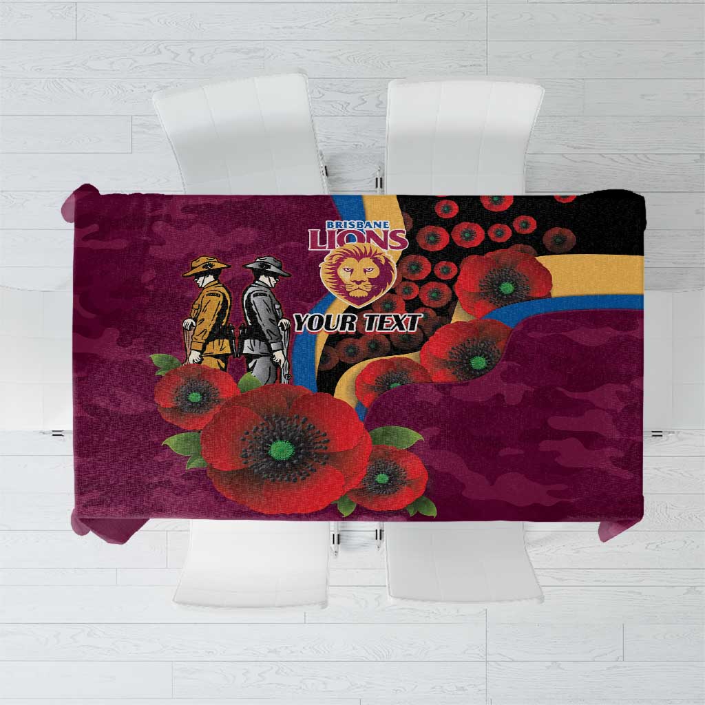 Brisbane Lions ANZAC Personalised Tablecloth Lest We Forget Poppy Camo