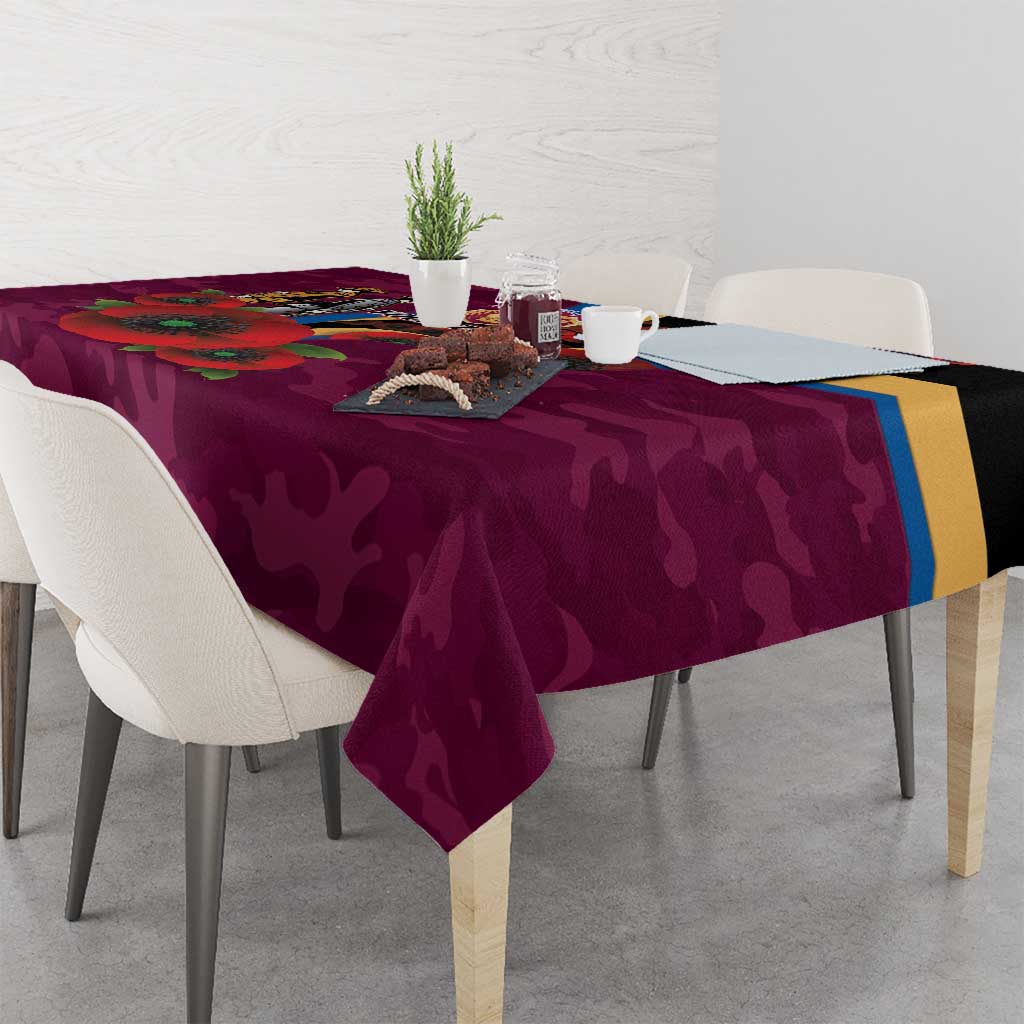 Brisbane Lions ANZAC Personalised Tablecloth Lest We Forget Poppy Camo