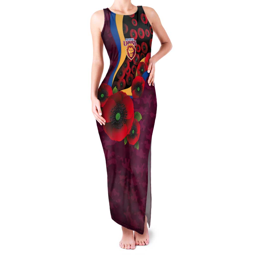 Brisbane Lions ANZAC Personalised Tank Maxi Dress Lest We Forget Poppy Camo