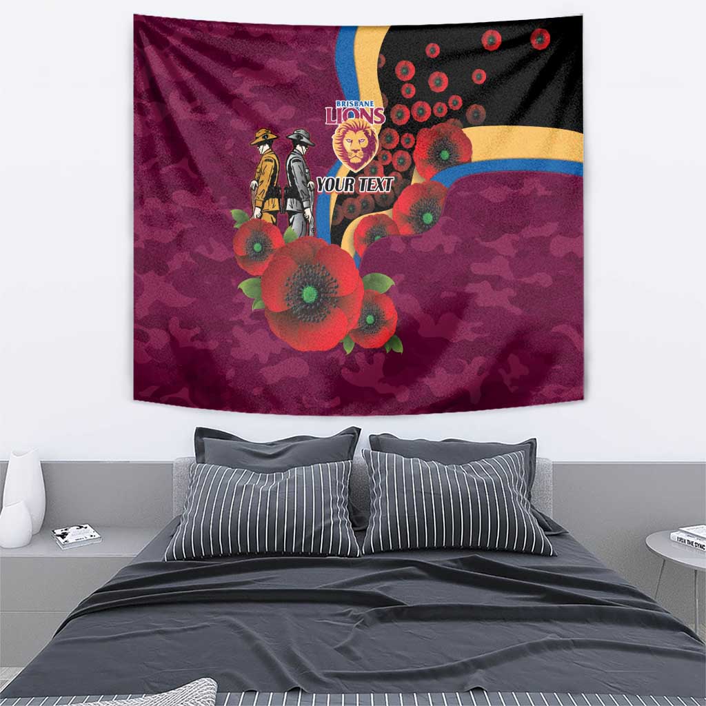 Brisbane Lions ANZAC Personalised Tapestry Lest We Forget Poppy Camo
