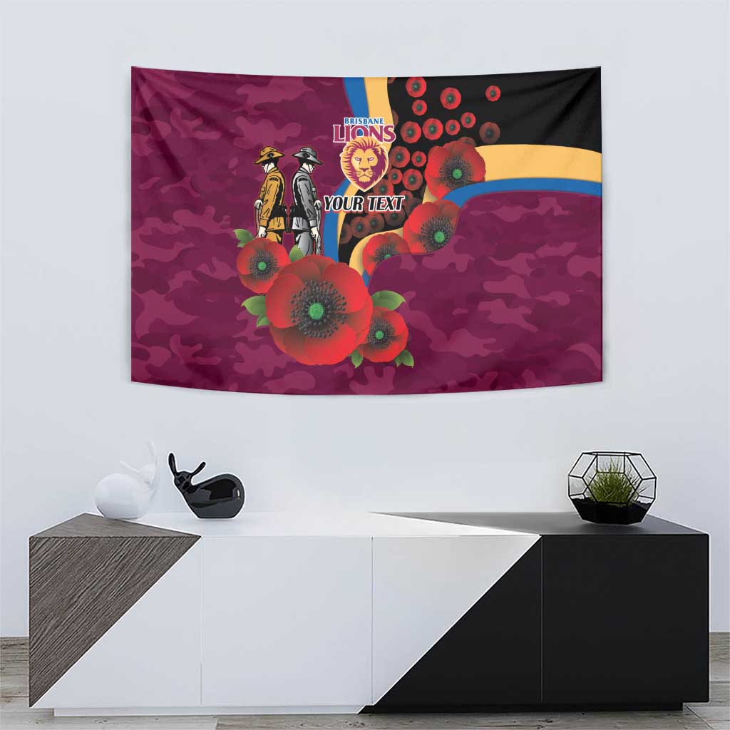 Brisbane Lions ANZAC Personalised Tapestry Lest We Forget Poppy Camo