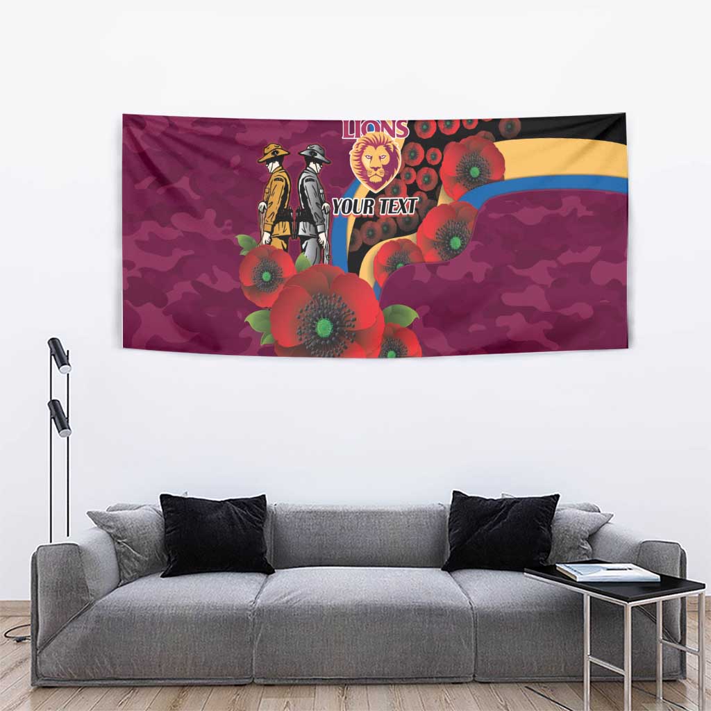 Brisbane Lions ANZAC Personalised Tapestry Lest We Forget Poppy Camo