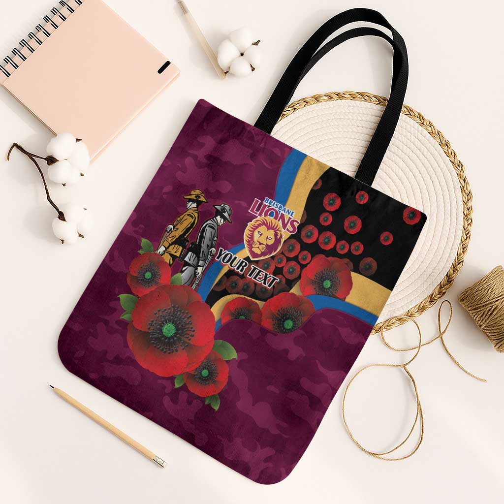 Brisbane Lions ANZAC Personalised Tote Bag Lest We Forget Poppy Camo