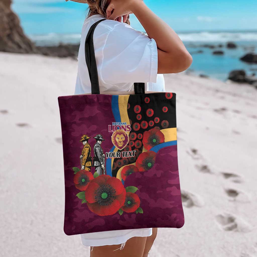 Brisbane Lions ANZAC Personalised Tote Bag Lest We Forget Poppy Camo