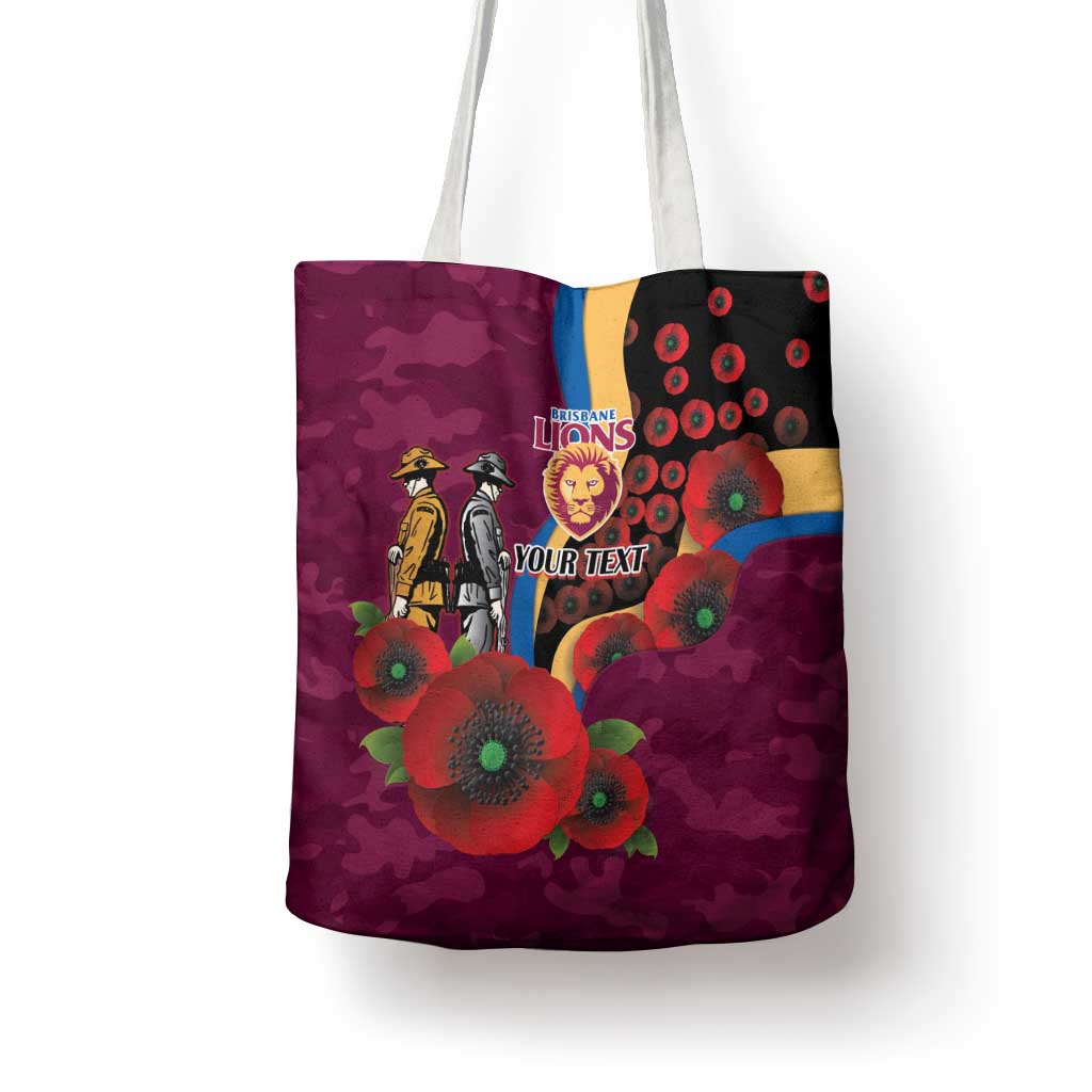 Brisbane Lions ANZAC Personalised Tote Bag Lest We Forget Poppy Camo