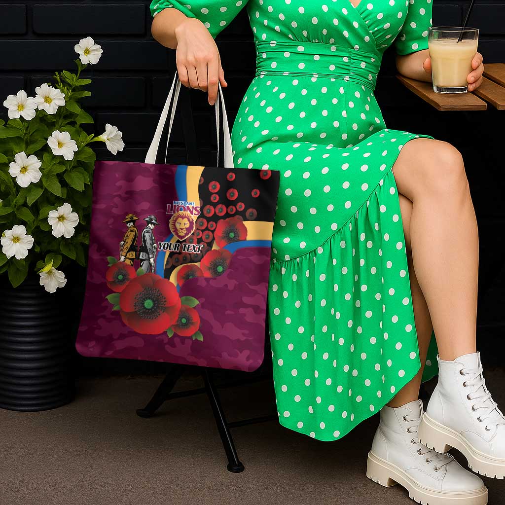 Brisbane Lions ANZAC Personalised Tote Bag Lest We Forget Poppy Camo