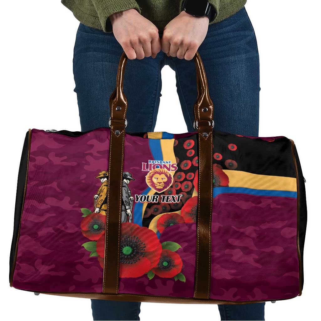 Brisbane Lions ANZAC Personalised Travel Bag Lest We Forget Poppy Camo