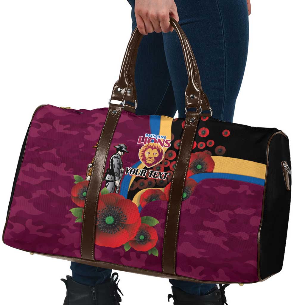 Brisbane Lions ANZAC Personalised Travel Bag Lest We Forget Poppy Camo