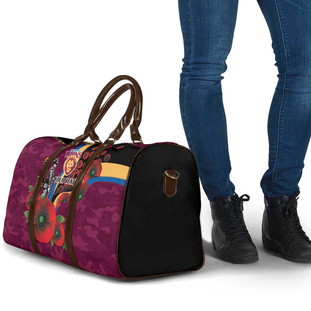 Brisbane Lions ANZAC Personalised Travel Bag Lest We Forget Poppy Camo