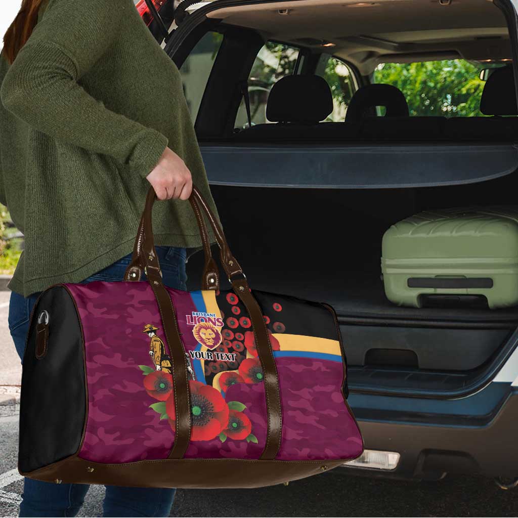 Brisbane Lions ANZAC Personalised Travel Bag Lest We Forget Poppy Camo