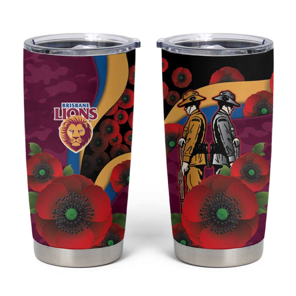 Brisbane Lions ANZAC Personalised Tumbler Cup Lest We Forget Poppy Camo