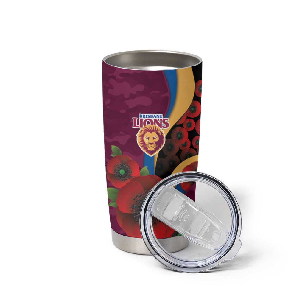 Brisbane Lions ANZAC Personalised Tumbler Cup Lest We Forget Poppy Camo