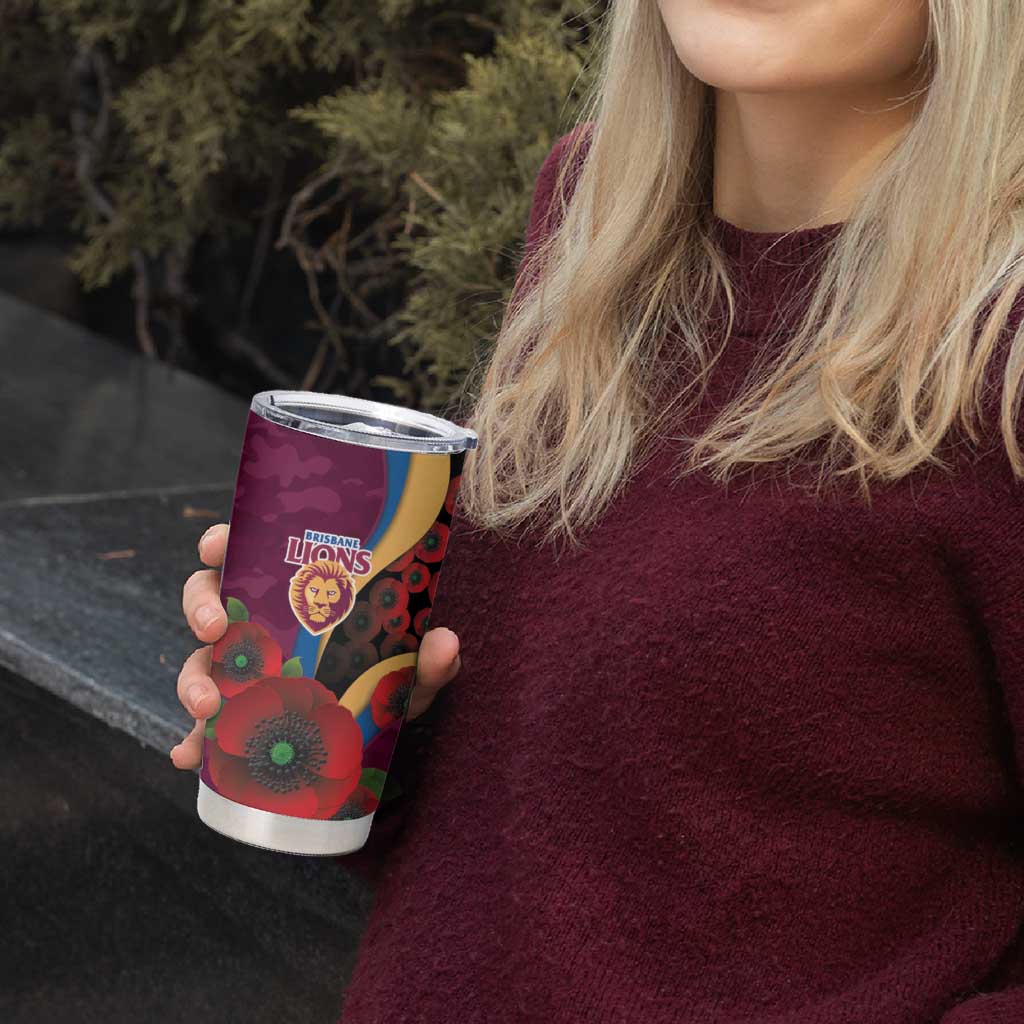 Brisbane Lions ANZAC Personalised Tumbler Cup Lest We Forget Poppy Camo