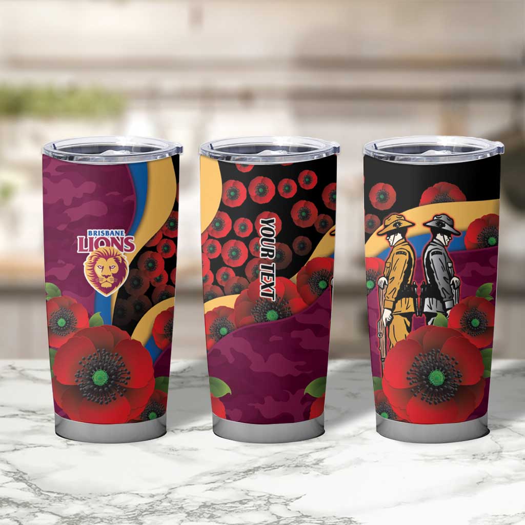 Brisbane Lions ANZAC Personalised Tumbler Cup Lest We Forget Poppy Camo