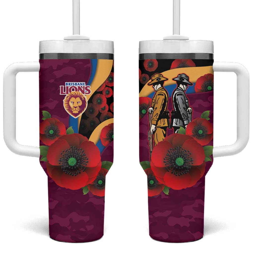 Brisbane Lions ANZAC Personalised Tumbler With Handle Lest We Forget Poppy Camo