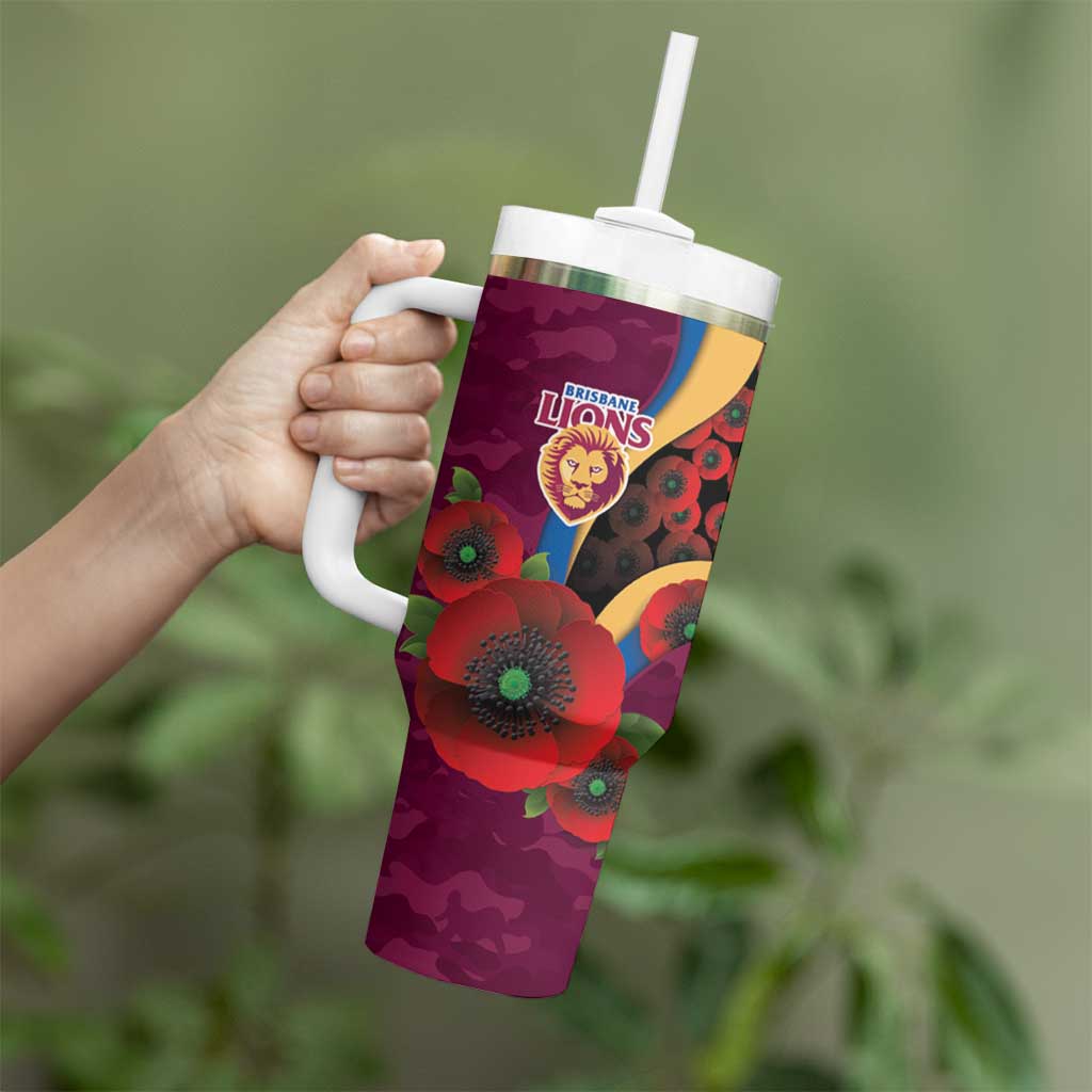 Brisbane Lions ANZAC Personalised Tumbler With Handle Lest We Forget Poppy Camo