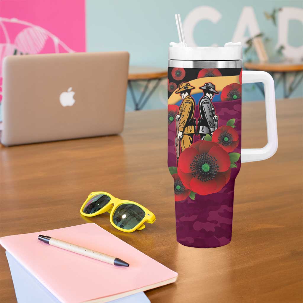 Brisbane Lions ANZAC Personalised Tumbler With Handle Lest We Forget Poppy Camo