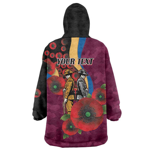 Brisbane Lions ANZAC Personalised Wearable Blanket Hoodie Lest We Forget Poppy Camo