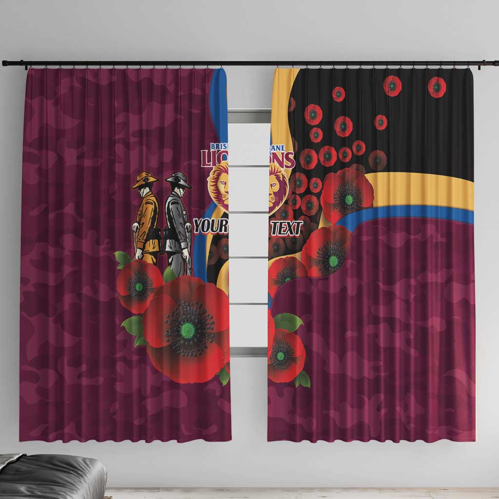 Brisbane Lions ANZAC Personalised Window Curtain Lest We Forget Poppy Camo