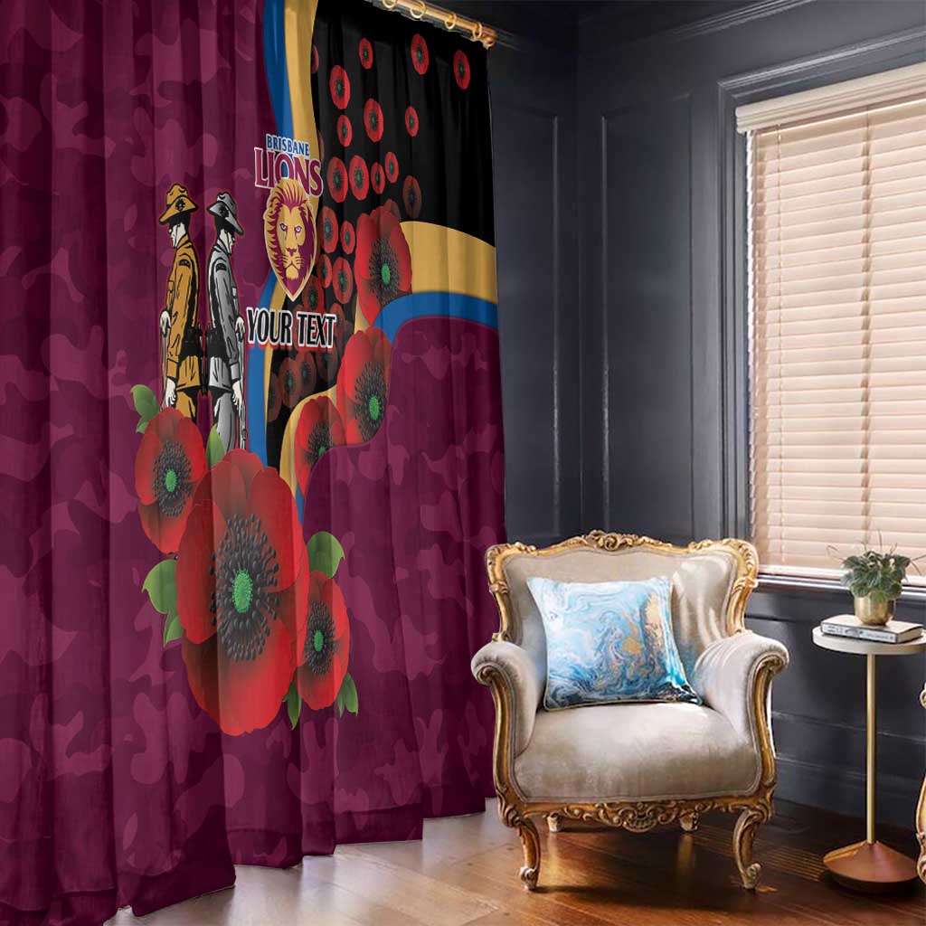 Brisbane Lions ANZAC Personalised Window Curtain Lest We Forget Poppy Camo