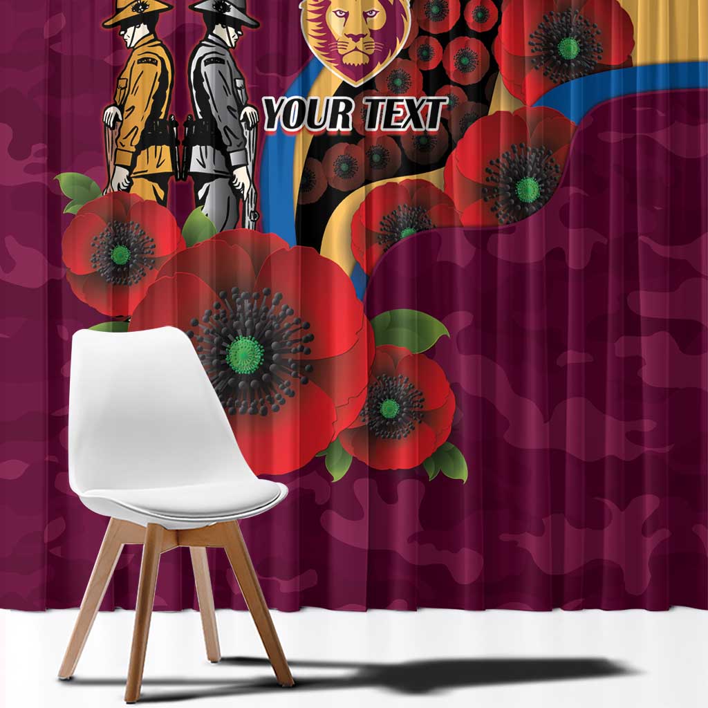 Brisbane Lions ANZAC Personalised Window Curtain Lest We Forget Poppy Camo