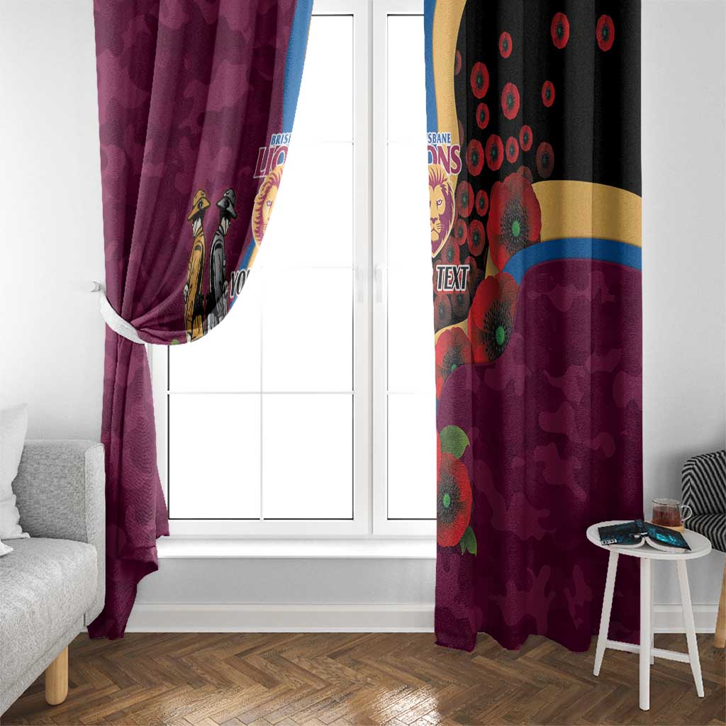 Brisbane Lions ANZAC Personalised Window Curtain Lest We Forget Poppy Camo