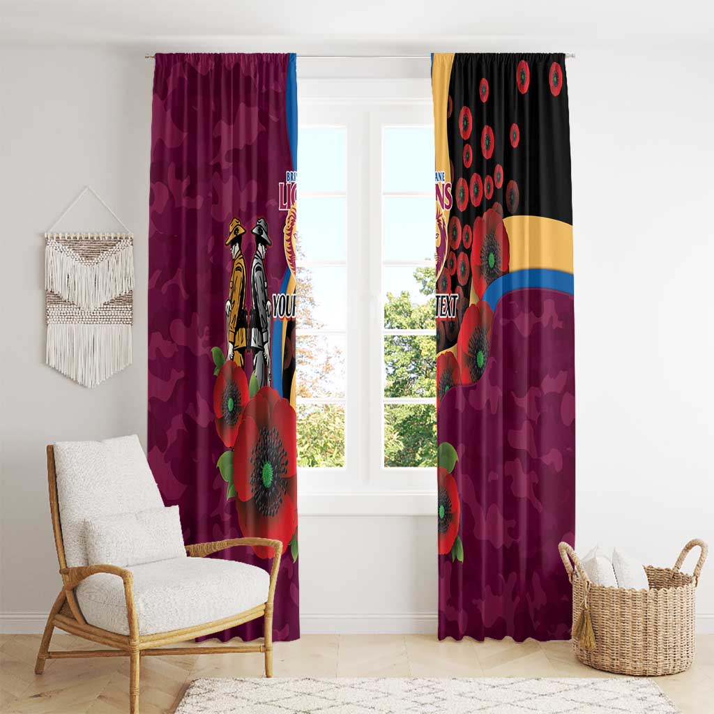 Brisbane Lions ANZAC Personalised Window Curtain Lest We Forget Poppy Camo