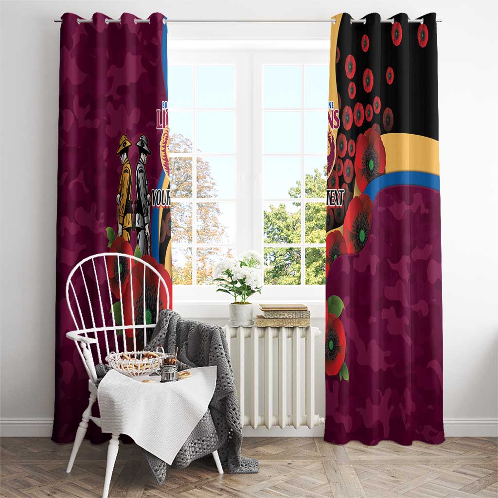 Brisbane Lions ANZAC Personalised Window Curtain Lest We Forget Poppy Camo