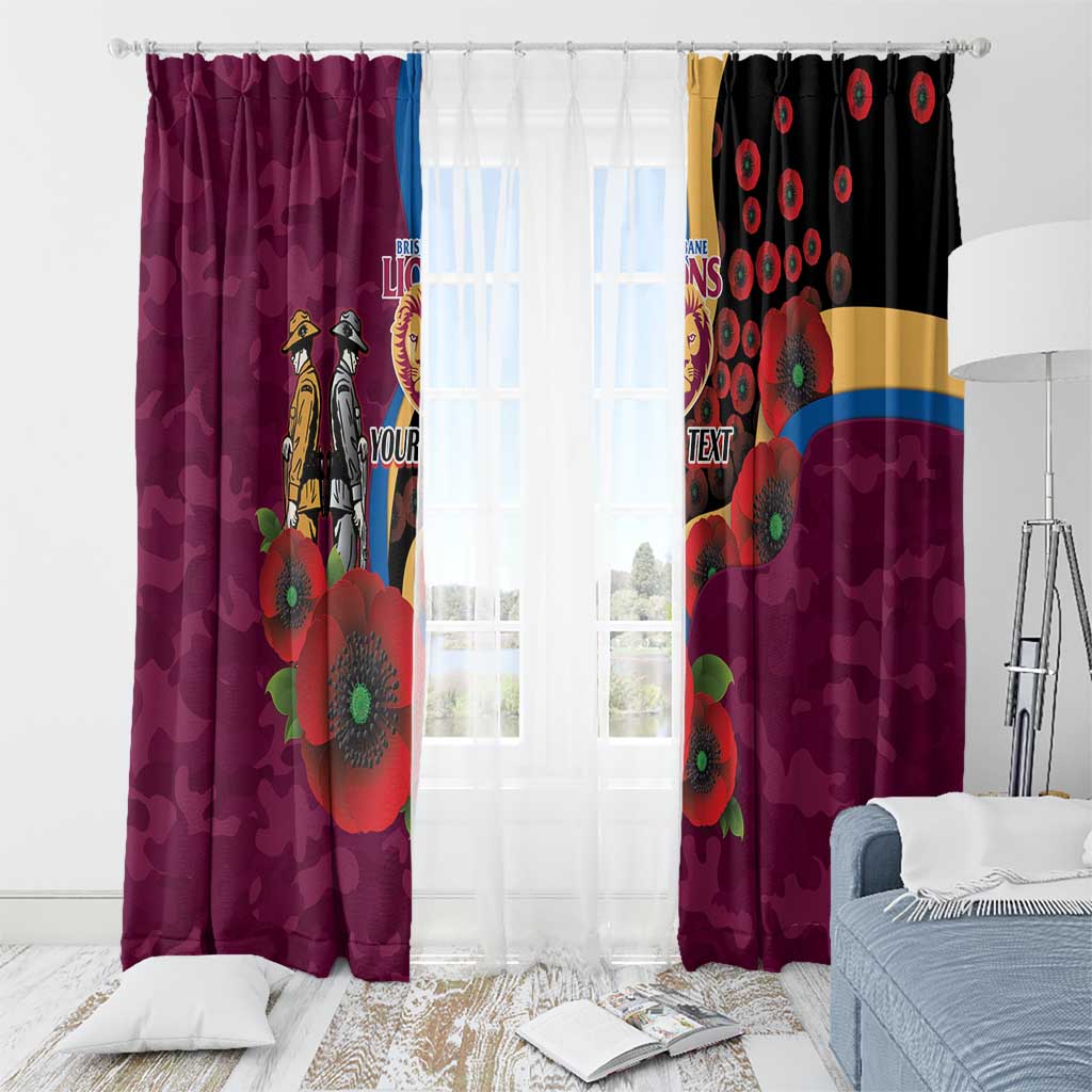 Brisbane Lions ANZAC Personalised Window Curtain Lest We Forget Poppy Camo