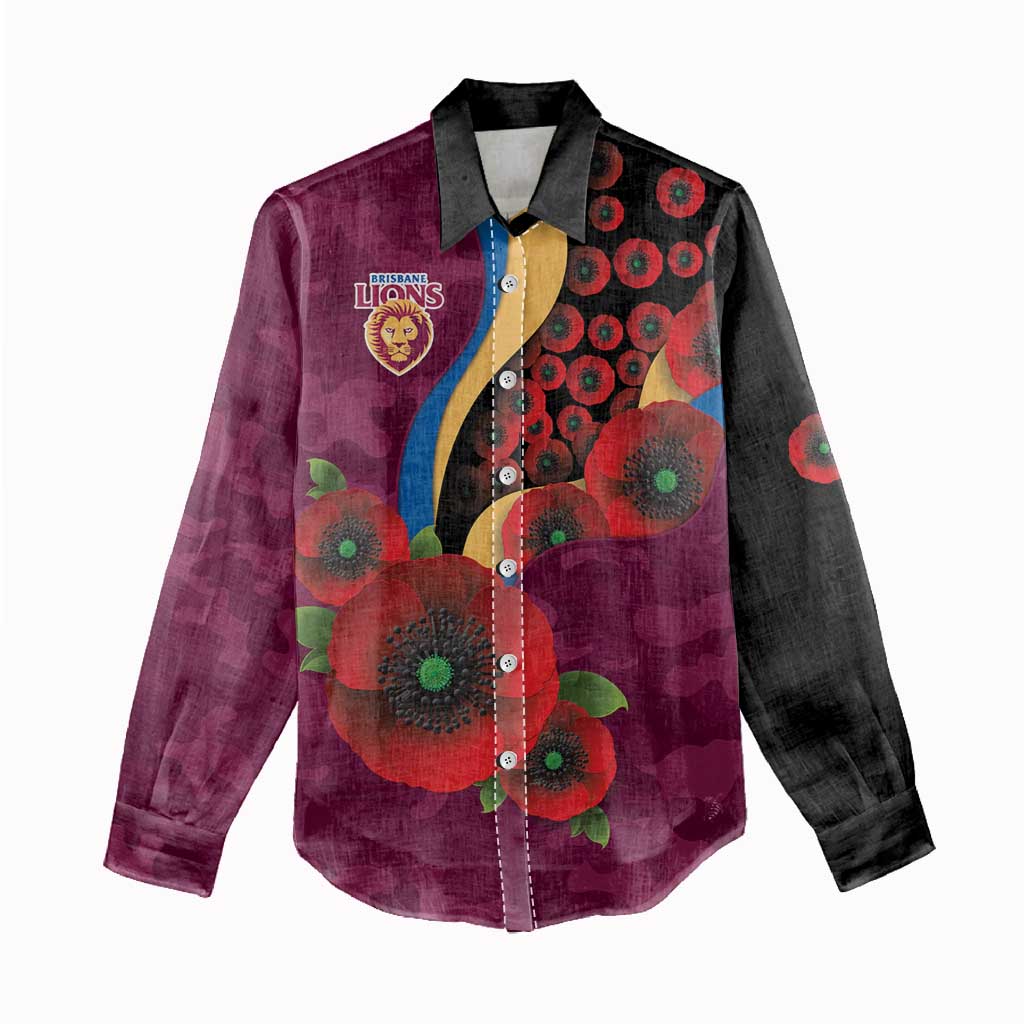 Brisbane Lions ANZAC Personalised Women Casual Shirt Lest We Forget Poppy Camo