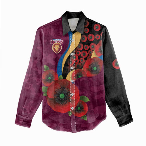 Brisbane Lions ANZAC Personalised Women Casual Shirt Lest We Forget Poppy Camo