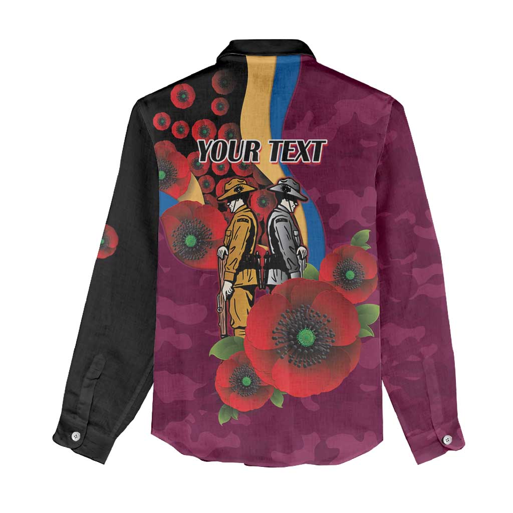 Brisbane Lions ANZAC Personalised Women Casual Shirt Lest We Forget Poppy Camo