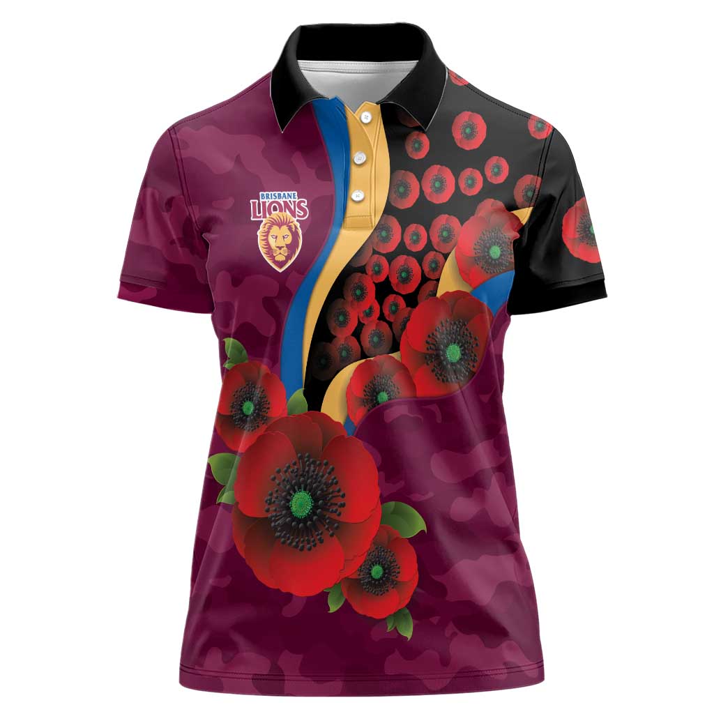 Brisbane Lions ANZAC Personalised Women Polo Shirt Lest We Forget Poppy Camo