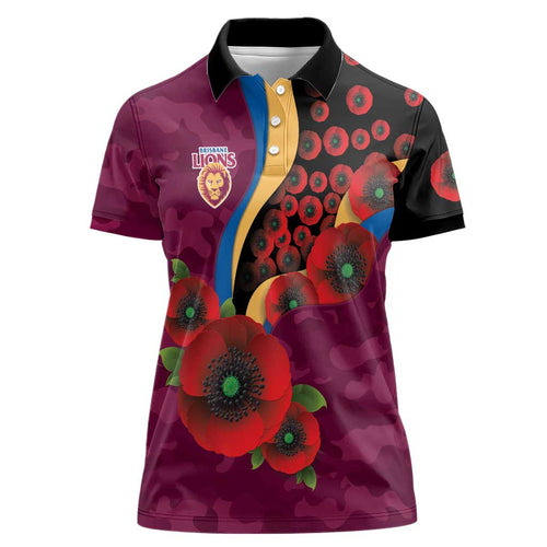 Brisbane Lions ANZAC Personalised Women Polo Shirt Lest We Forget Poppy Camo