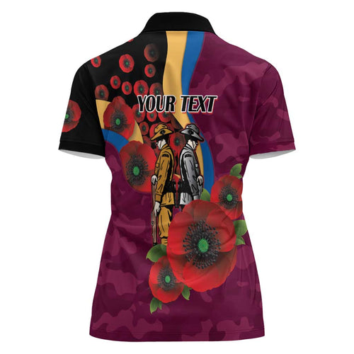 Brisbane Lions ANZAC Personalised Women Polo Shirt Lest We Forget Poppy Camo