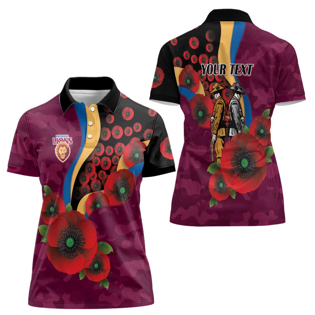 Brisbane Lions ANZAC Personalised Women Polo Shirt Lest We Forget Poppy Camo