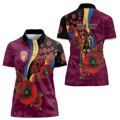 Brisbane Lions ANZAC Personalised Women Polo Shirt Lest We Forget Poppy Camo