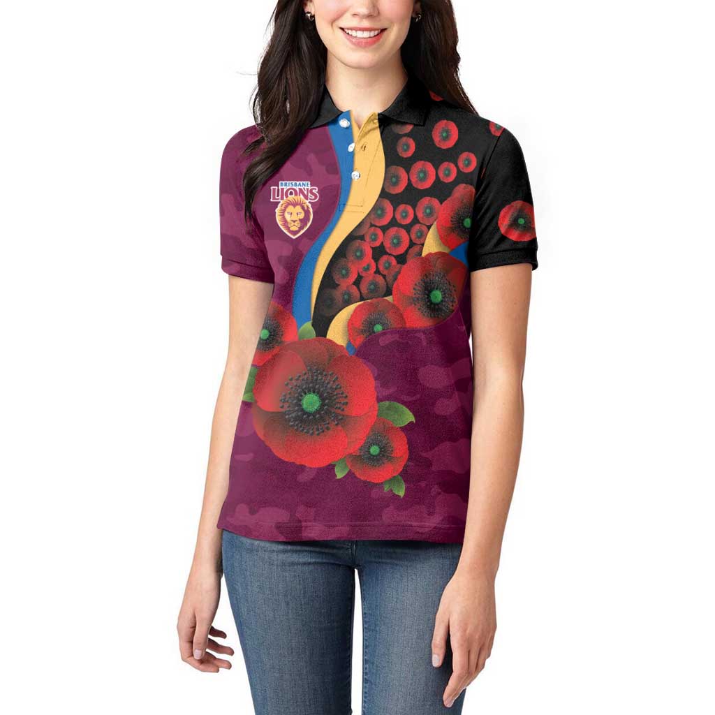 Brisbane Lions ANZAC Personalised Women Polo Shirt Lest We Forget Poppy Camo