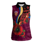 Brisbane Lions ANZAC Personalised Women Sleeveless Polo Shirt Lest We Forget Poppy Camo