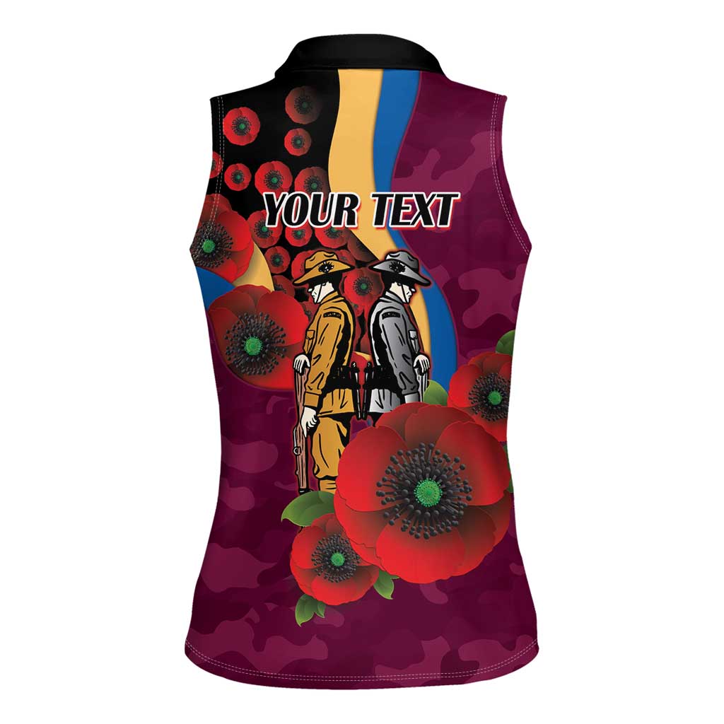 Brisbane Lions ANZAC Personalised Women Sleeveless Polo Shirt Lest We Forget Poppy Camo