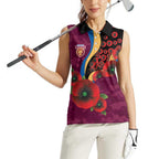 Brisbane Lions ANZAC Personalised Women Sleeveless Polo Shirt Lest We Forget Poppy Camo
