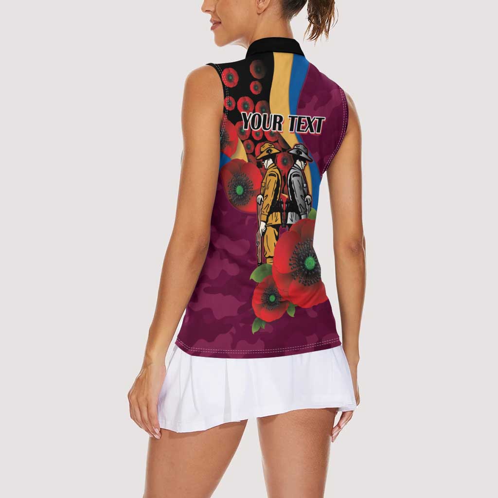 Brisbane Lions ANZAC Personalised Women Sleeveless Polo Shirt Lest We Forget Poppy Camo